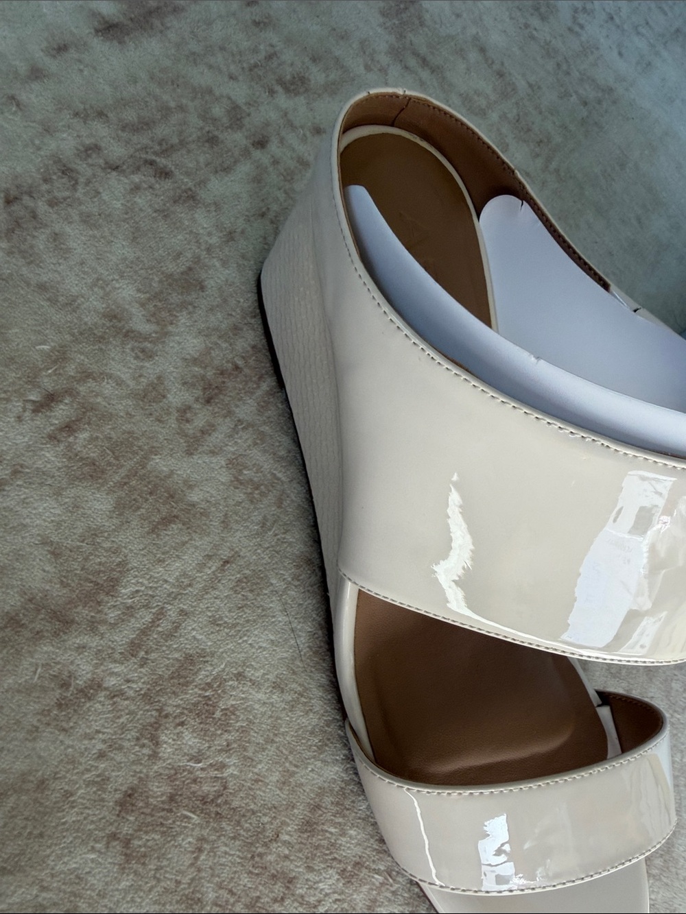 AEROSOLES Cream Patent Wedge Mules